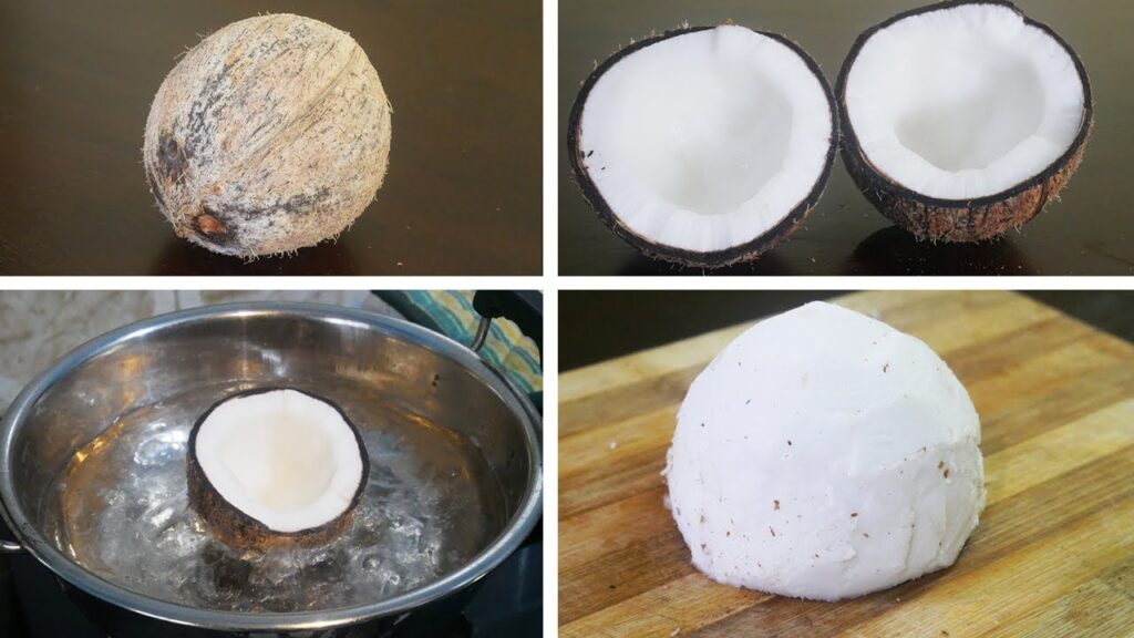 Boil Coconut halves